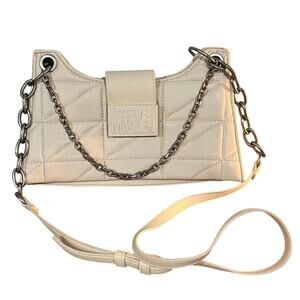 Steve Madden Quilted Cream Ivory Shoulder Bag w/ Silver Chain Strap Adjustable